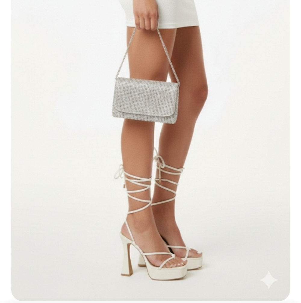 Azalea Wang woman's white leather strappy open toe platform heel shoe si…